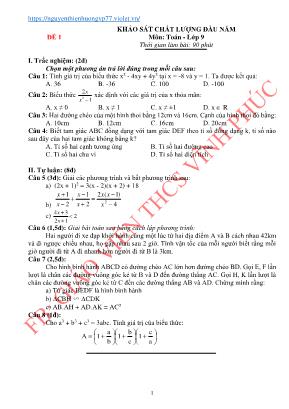 10 Đề thi khảo sát chất lượng đầu năm môn Toán Lớp 9 - FB Giáo viên THCS Vĩnh Phúc